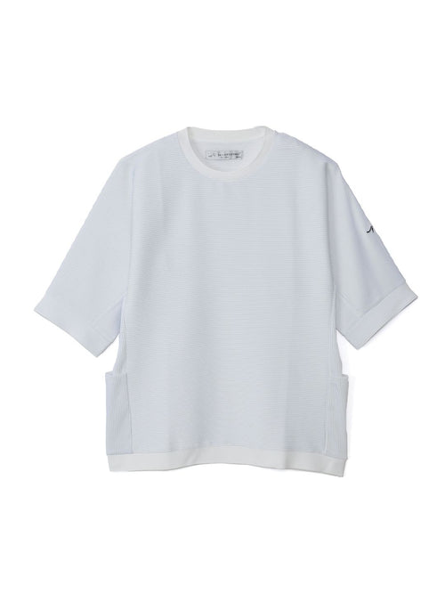 フクレストライプ切り替え5分袖プルオーバー