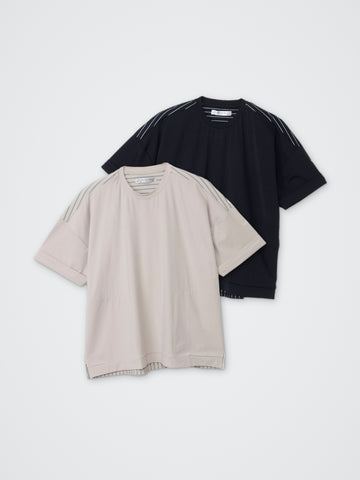 ハイストレッチ半袖プルオーバー(バックストライプ) カラー展開(BLACK・BEIGE)