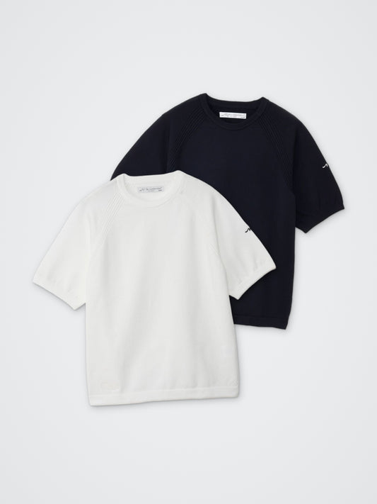 後ろジャガードニット半袖プルオーバー カラー展開(NAVY・WHITE)