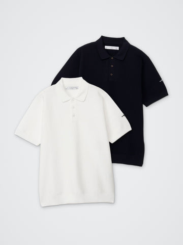 鹿子編み半袖ニットポロ カラー展開(NAVY・WHITE)