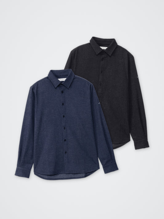 メランジストレッチ長袖シャツ カラー展開(CHARCOAL・NAVY)