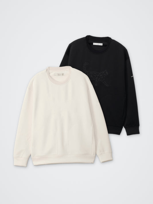 ダンボールニットステッチアートプルオーバー(ネコ) カラー展開(BLACK・BEIGE)
