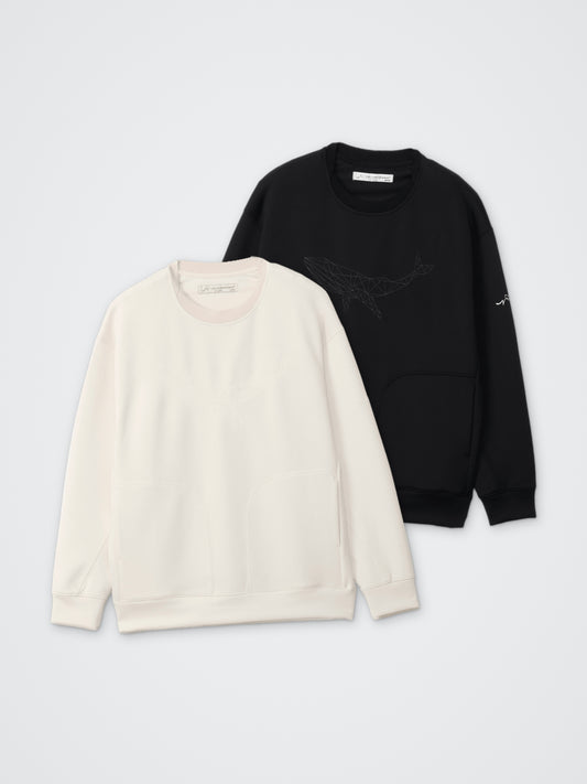 ダンボールニットステッチアートプルオーバー(クジラ) カラー展開(BLACK・BEIGE)