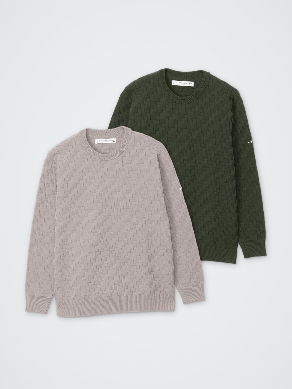 幾何学柄ニットクルーネックプルオーバー カラー展開(KHAKI・GRAY)