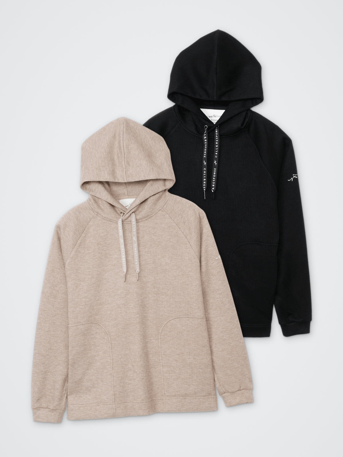 マイクロケーブルニットソー長袖プルパーカー カラー展開(BLACK・GREIGE)