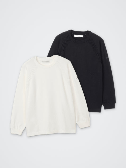 後ろジャガードニットクルーネックプルオーバー カラー展開(BLACK・OFFWHITE)