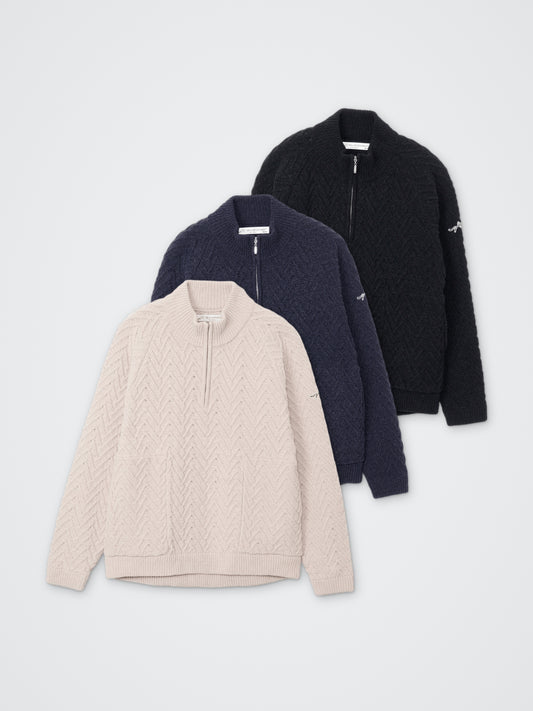 SAISENTAKU/ヘリンボーンハーフZIP プルオーバー カラー展開(BLACK・NAVY・BEIGE)