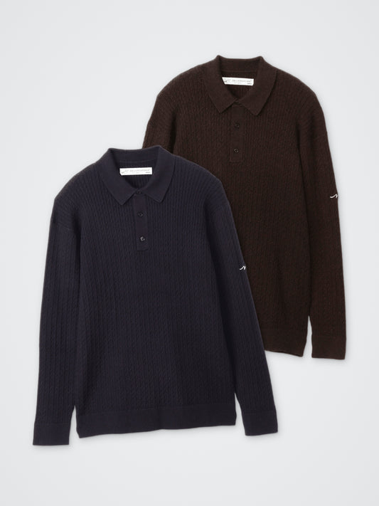 スムースニットポロシャツ カラー展開(BROWN・NAVY)
