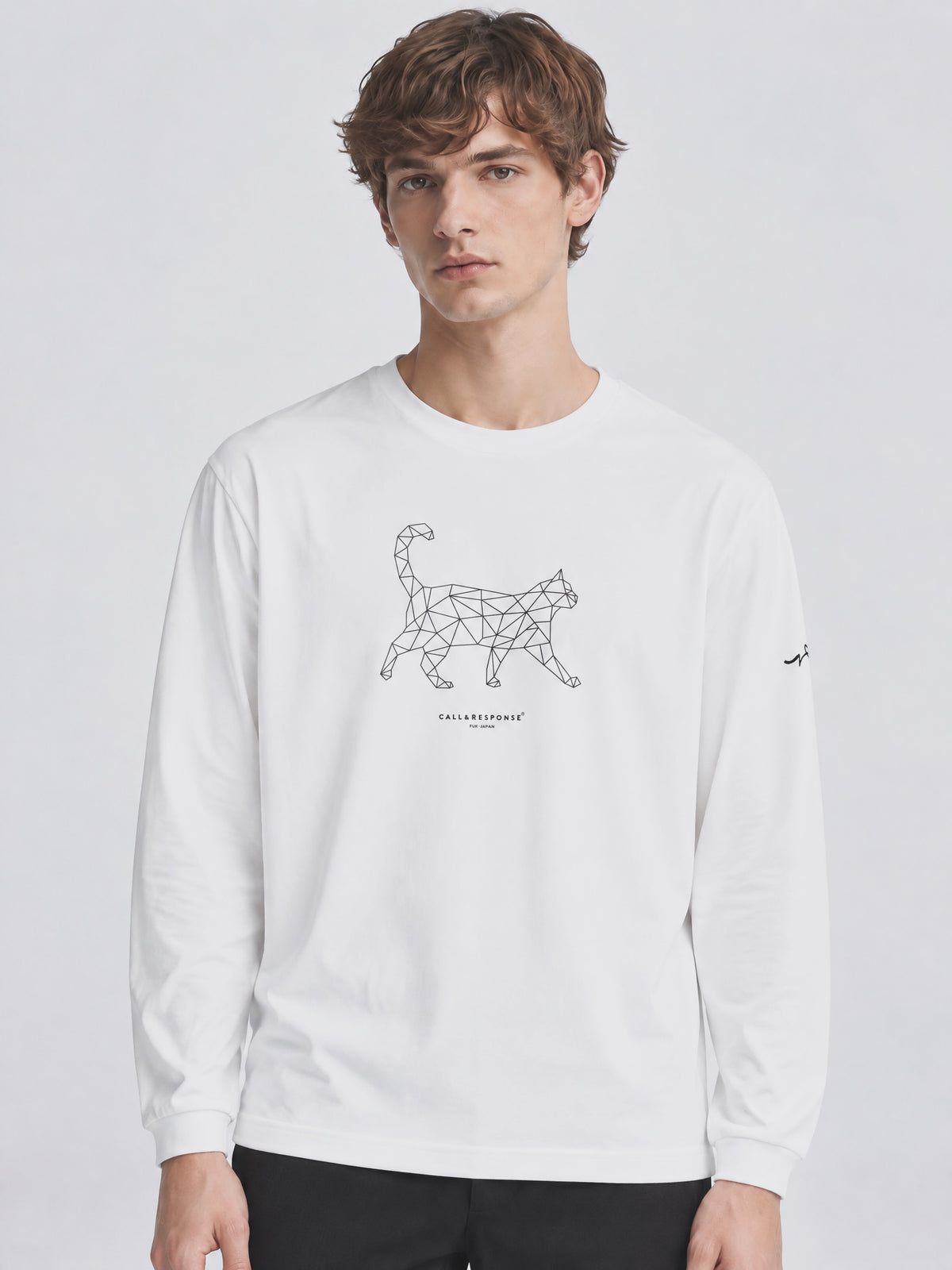 プリント長袖Tシャツ(ジオメトリック/ネコ)
