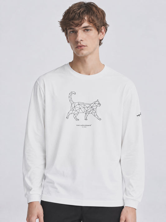 プリント長袖Tシャツ(ジオメトリック/ネコ)